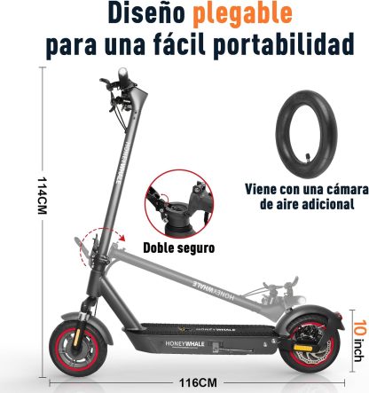 HONEYWHALE E9 MAXS Scooter Eléctrico Plegable para Adultos, Patin electrico con Motor de hasta 500W, Velocidad Máxima de 32KM/H, Autonomía Máxima 40KM, Batería (36V, 15AH)