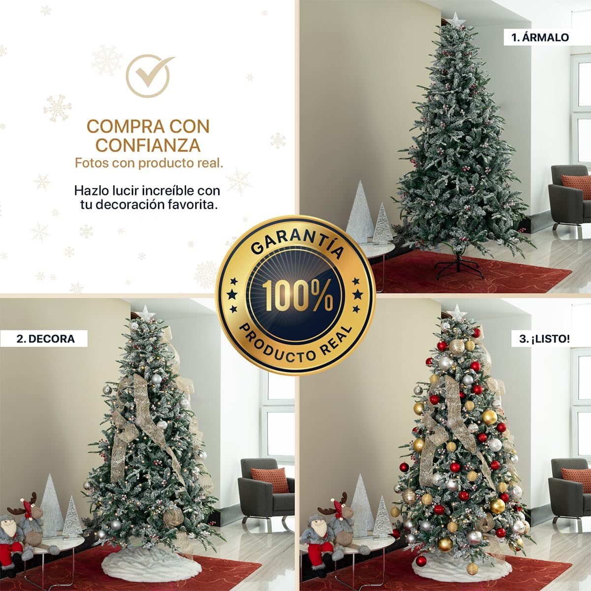 ESQUIMAL Árbol de Navidad Nevado con Luces LED 8 Modos de Iluminación + Estrella + Bayas (Verde Nevado, 1.8 m)