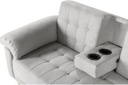 MAKORA Sala Modular Sofa Cama Brunello De 3 Plazas con Portavasos Memory Foam Respaldo Reclinable 3 Posiciones Recto Relax o Cama Perfecto para Departamento o Casa (Gris Claro)