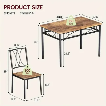 Juego de mesa de comedor para 4 personas, juego de mesa y sillas de comedor de cocina de 5 piezas, juego de muebles de mesa de comedor, adecuado para apartamentos de cocina