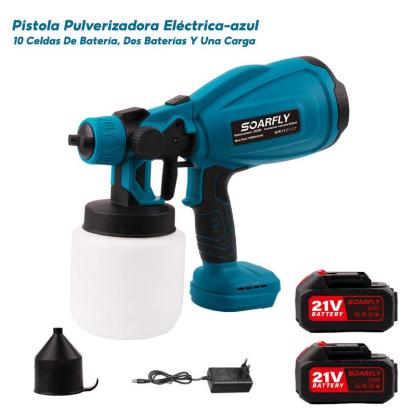 Pistola pulverizadora de mano pulverizadora eléctrica inalámbrica con 2 Batería Recargables de 2600mAh, botella pulverizadora  de 800ml (color: Azul) para Casas, Paredes, Cercas