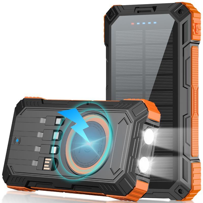 49800mAh Banco de energía solar portátil con carga rápida de 22.5W y carga inalámbrica de 15W, 4 cables integrados, 6 salidas y 2 entradas. Potente y versátil, ideal para viajes, campamentos y emergencias. banco de energía solar, energía portátil, tecnolo