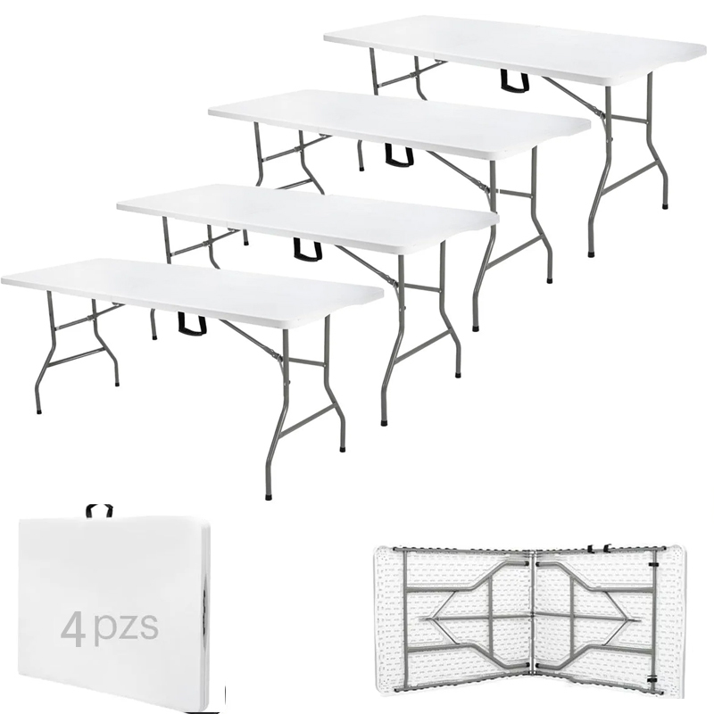 Paquete de 2 Mesas Plegables Negras 180 cm | Mesas de Plástico Resistente Uso Rudo | Ideales para Eventos, Jardín, Negocio y Hogar | Fácil Almacenamiento