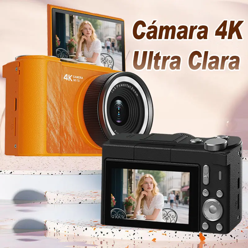 Cámara digital 4K: una cámara plegable y portátil con una estética Y2K. Ideal para vlogging, viene equipada con una tarjeta SD de 32 GB, correa de muñeca, función de selfie, estabilización de imagen y zoom digital de 16x. Un regalo ideal para niñas, niños