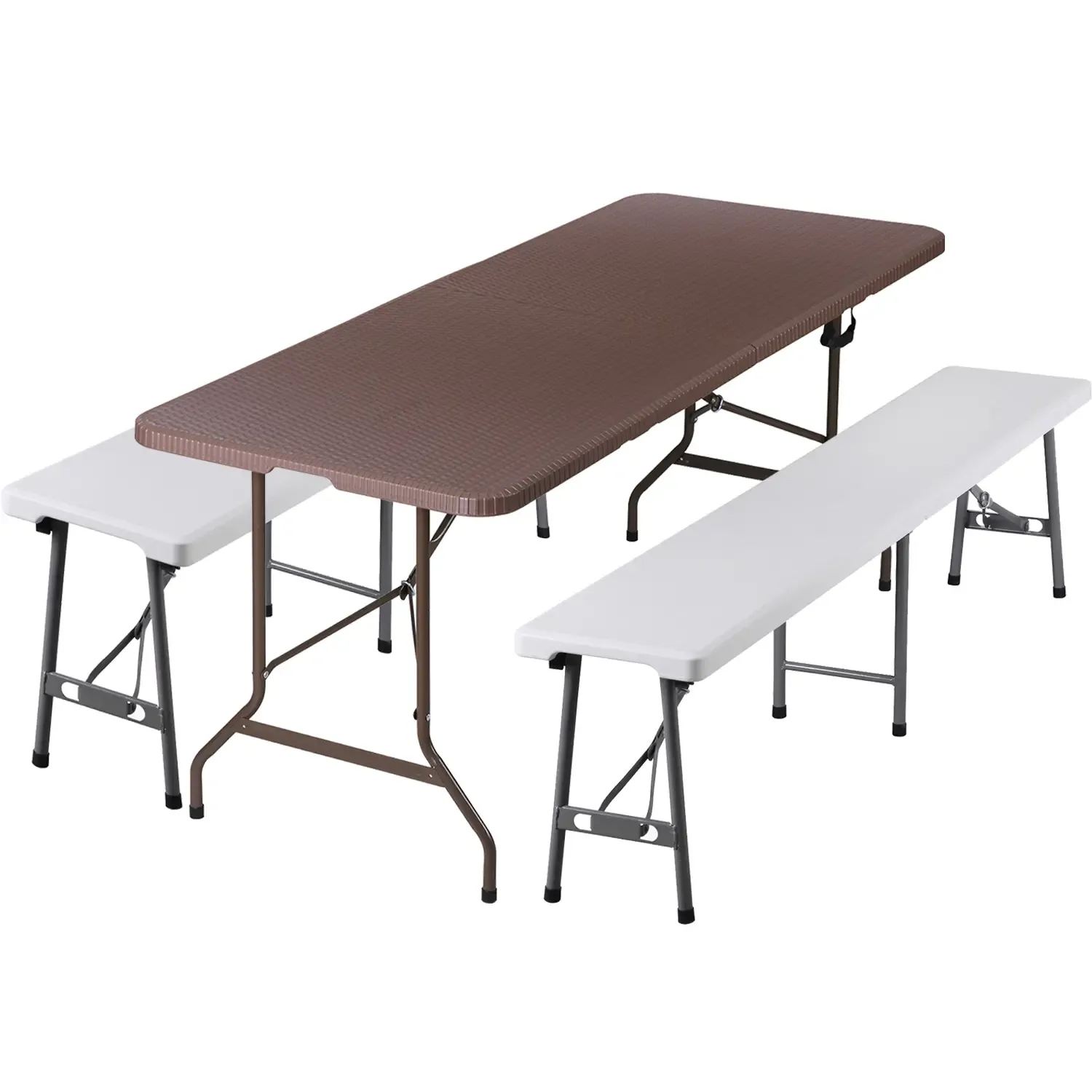 Mesa Plegable de 1.8 m con 2 Bancos, HDPE Impermeable, Soporta 159 kg, para Camping, Picnic y Exteriores