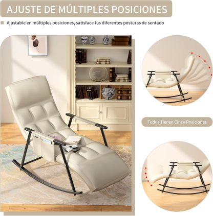 Sillas Mecedora, sillón reclinable Mecedora con Respaldo Regulable y reposapiernas, Sillón Reclinable para Salón, Dormitorio, balcón y Oficina, Puede soportar 300 kg (Blanquecino)