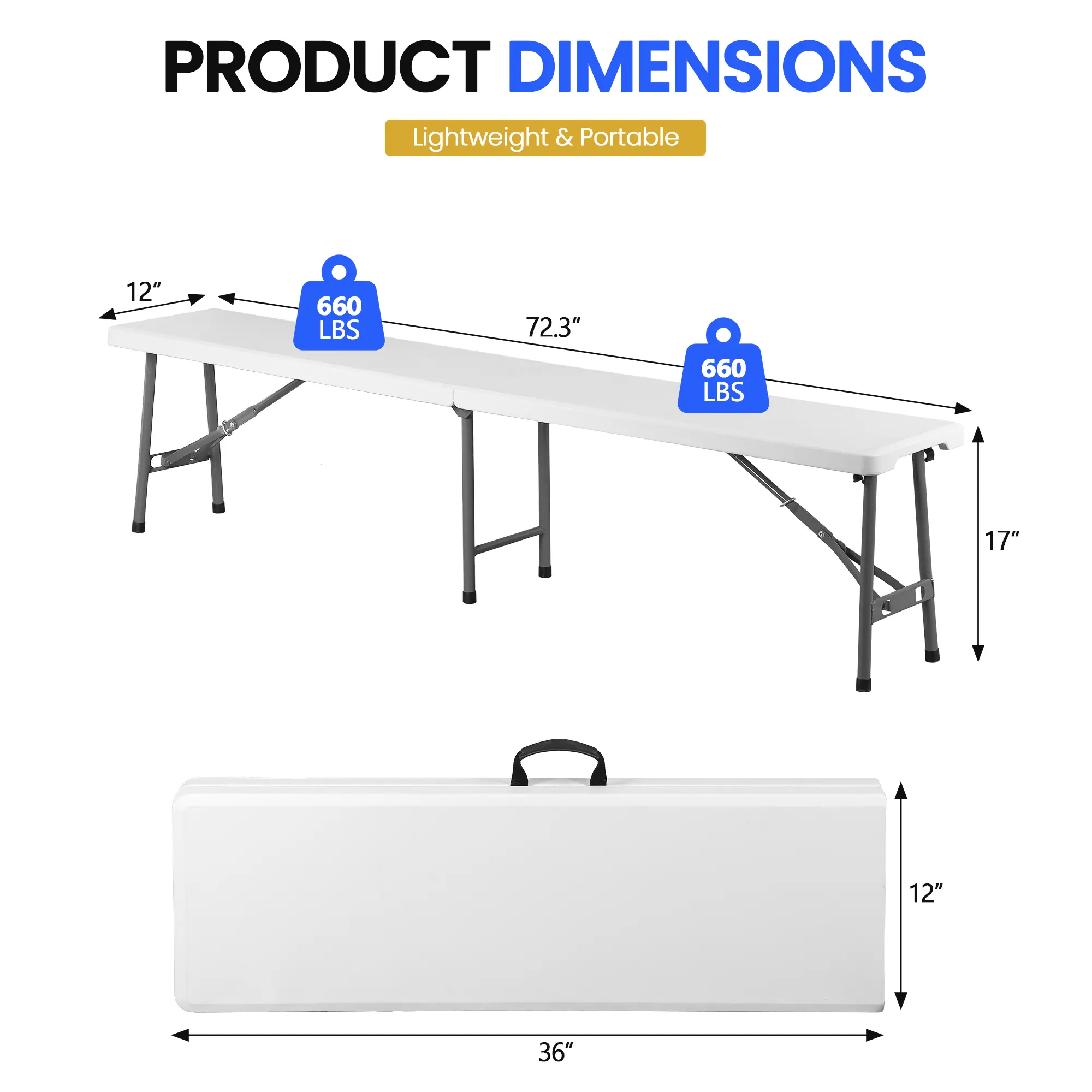 Mesa Plegable de 1.8 m con 2 Bancos, HDPE Impermeable, Soporta 159 kg, para Camping, Picnic y Exteriores