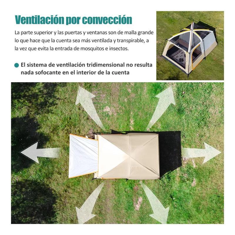 Carpa Puegarou 4-6 Personas Verde Oscuro con Protección de Lluvia y Mosquiteras
