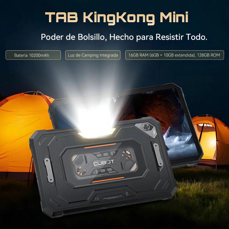 Cubot Tab Kingkong Mini 2026, 16GB RAM, 128GB ROM, 8.7 Pulgadas, Batería 10200mAh, IP68/IP69K, Android 15, Cámara 48MP, Resistente a Golpes, Luz de Camping, Control Parental, Ideal para Viajes y Trabajo