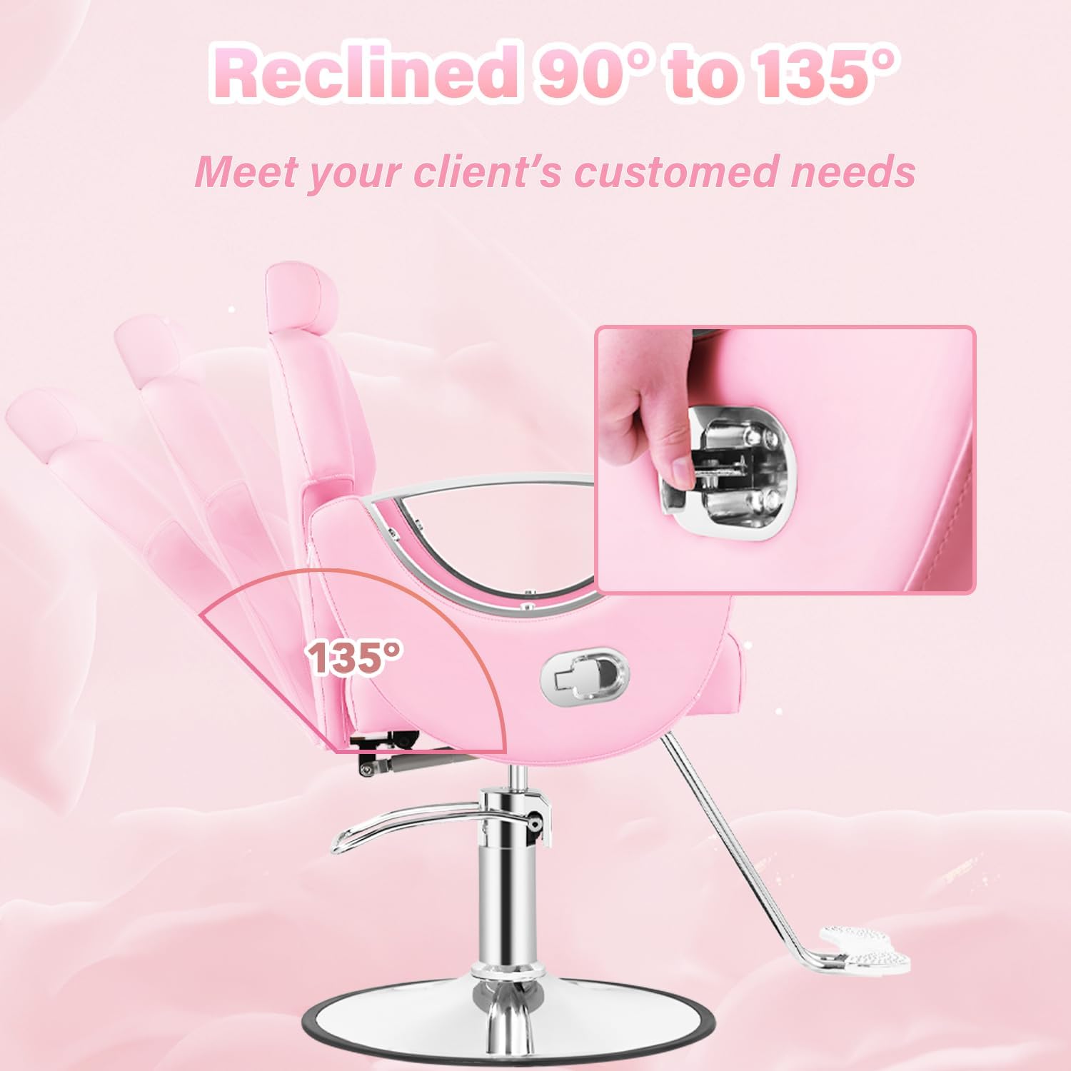 Silla de peluquero de salón, silla reclinable para peluquero, silla de peluquería con bomba hidráulica resistente, silla de peluquería giratoria de 360 grados para peluquería en casa, color rosa