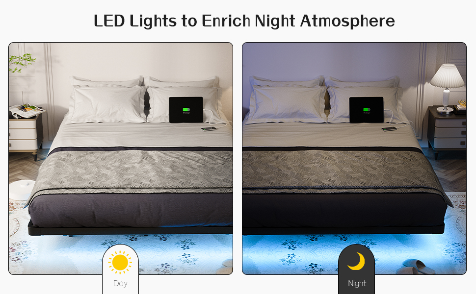 Marco de cama con luces LED para enriquecer la atm&oacute;sfera nocturna