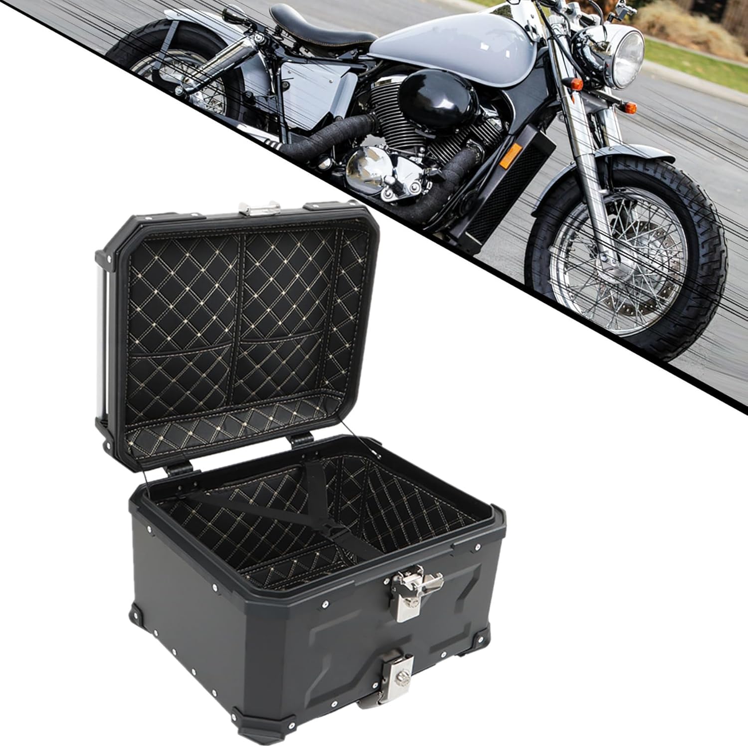 GXYWADY - Carcasa superior para motocicleta, 55L-X, color plata, aleación de aluminio, caja trasera para motocicleta, con espacio amplio y aspecto fresco, caja trasera para maletero de motocicleta,