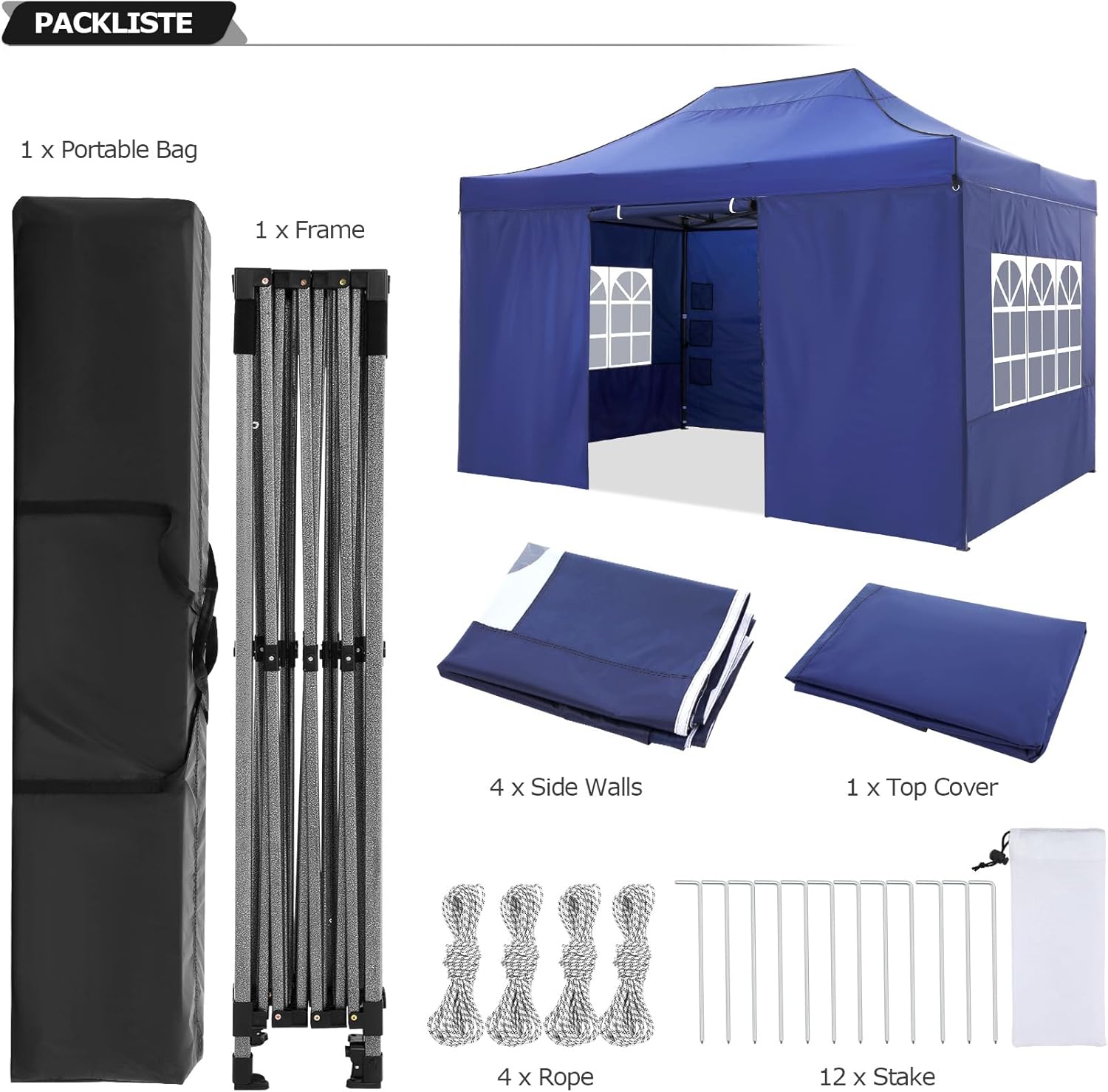 COBIZI - Toldo desplegable de 10 x 20 Pulgadas con 6 Paredes Laterales, toldo Impermeable para Eventos al Aire última intervensión, UPF 50+ cenador portátil para Fiestas, Playa, Camping, Boda,