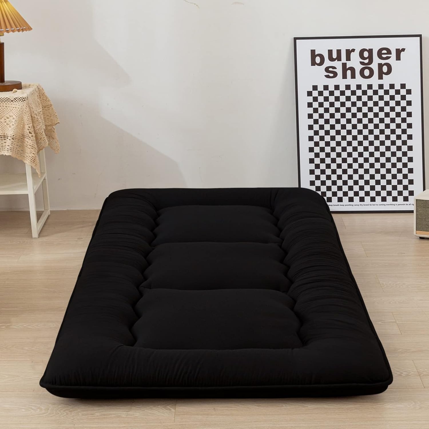 MAXYOYO - Puf plegable para sofá, cama, colchón de piso para adultos, extra grueso, 6 pliegues, sofá para recámara, sala de estar, beige, 135 x 240 cm