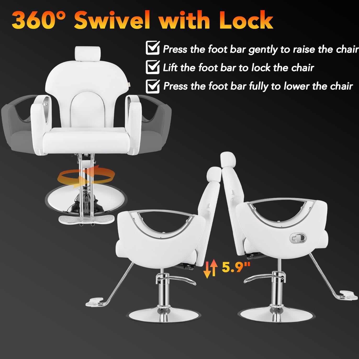Silla de peluquero de salón, silla reclinable para peluquero, silla de peluquería con bomba hidráulica resistente, silla de peluquería giratoria de 360 grados para peluquería en casa, color rosa