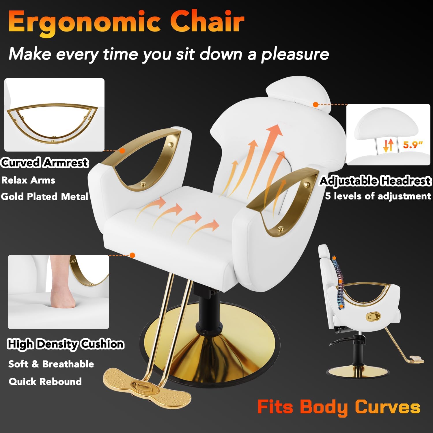 Silla de peluquero de salón, silla reclinable para peluquero, silla de peluquería con bomba hidráulica resistente, silla de peluquería giratoria de 360 grados para peluquería en casa, color rosa
