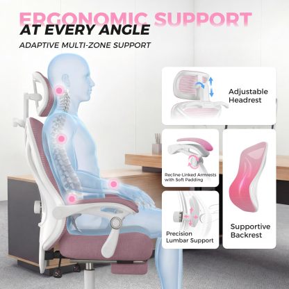 Silla de oficina reclinable, moderna y cómoda Sweetcrispy: silla ergonómica con respaldo de malla, altura ajustable, giro de 360 ​​grados y ruedas; incluye reposapiés, reposacabezas ajustable, reposabrazos acolchados y bloqueo de reclinación.