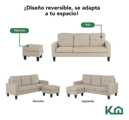 Silla Sofá Sala Esquinera Izquierda Sillón Reversible Madera