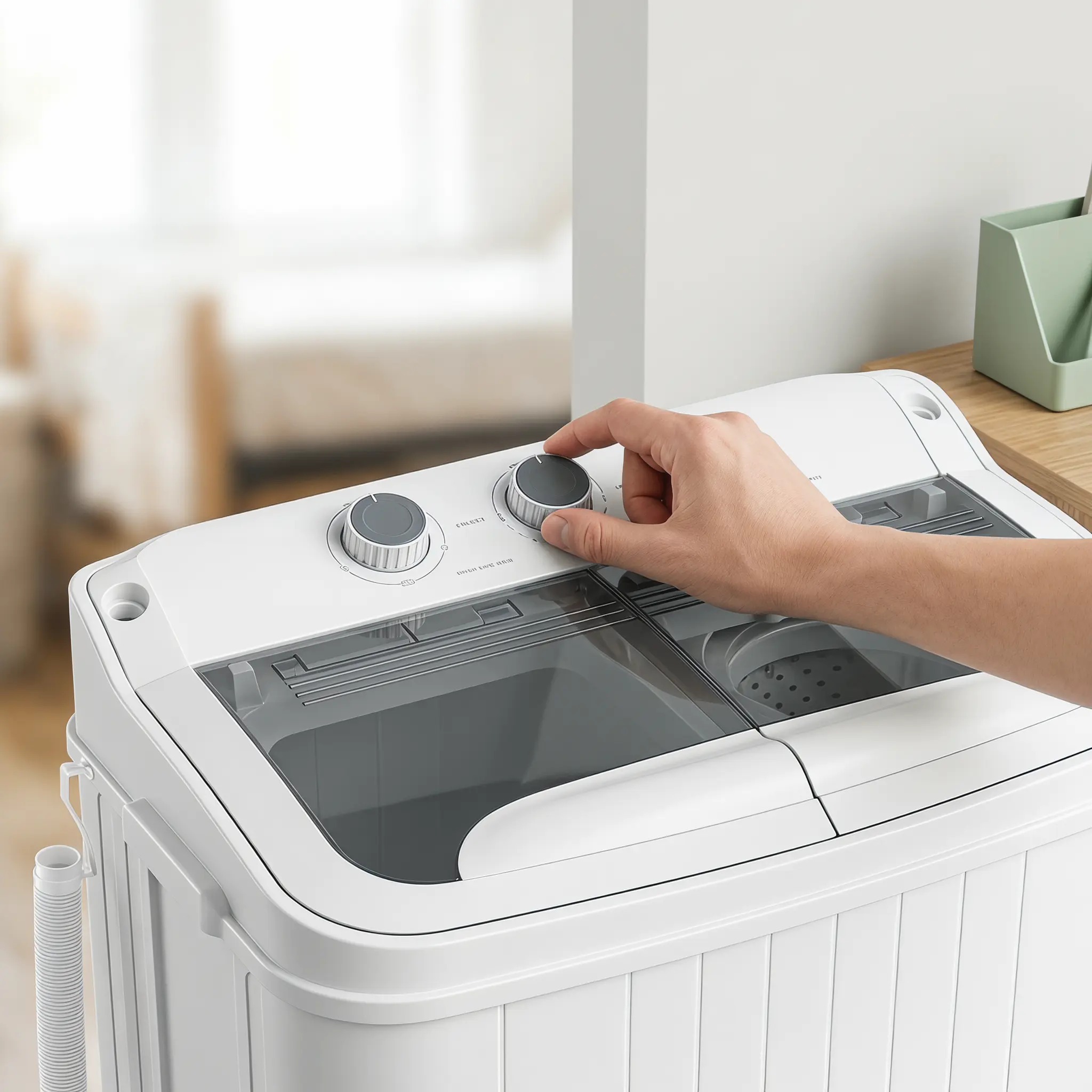 Lavadora semiautomática de doble tina (capacidad total de 16 lb: 9.6 lb de lavado + 5.4 lb de centrifugado); lavadora compacta ideal para apartamentos, dormitorios, casas rodantes, campamentos y uso doméstico diario.