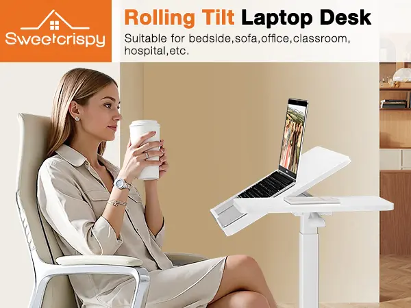 Overbed Bedside Table Adjustable with Wheels, Mobile Standing Stand Up Rolling Laptop PC Desks with Tilting Top Height Tray Side Computer Workstation Overbed Bedside Table Adjustable with Wheels, Mobile Standing Stand Up Rolling Laptop PC Desks with Tilting Top Height Tray Side Computer Workstation