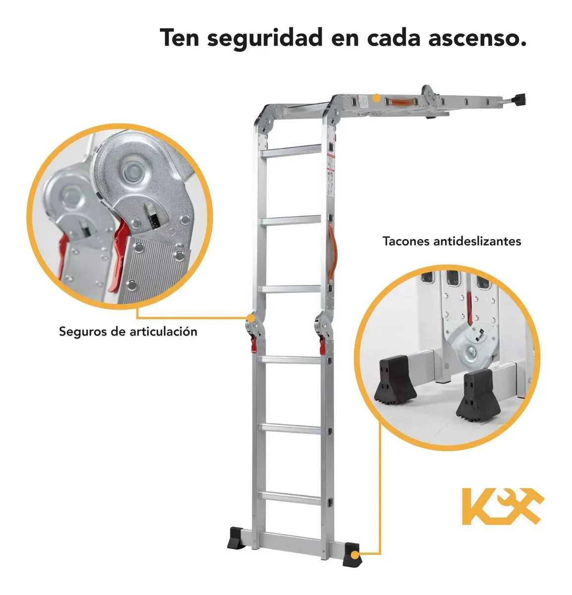 Escalera De Aluminio Multiposiciones Plegable KMEM35 Kingsman De 3.5 Metros Con 12 Peldaños Y Charolas Tipo Tijera Andamio Para 150 kg