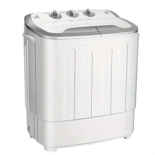 Costway Lavadora Portátil Semi-Automática de 13lbs con Doble Tambor - Diseño Compacto y Ahorra Espacio con Bomba de Drenaje Integrada, Acabado en Gris, Ideal para Cargas Pequeñas, Apartamentos y Camping - Fácil de Operar y Eficiente en Energía