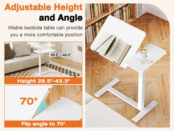 Overbed Bedside Table Adjustable with Wheels, Mobile Standing Stand Up Rolling Laptop PC Desks with Tilting Top Height Tray Side Computer Workstation Overbed Bedside Table Adjustable with Wheels, Mobile Standing Stand Up Rolling Laptop PC Desks with Tilting Top Height Tray Side Computer Workstation