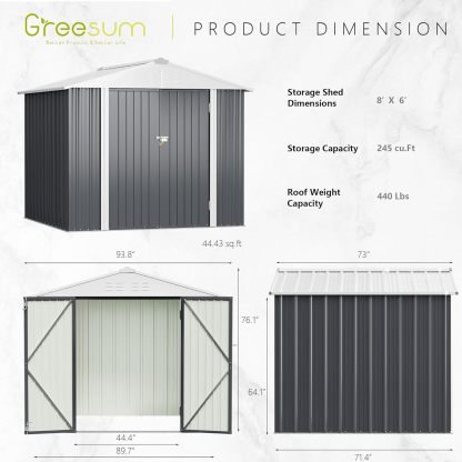 Greesum - Cobertizo de almacenamiento de metal para exteriores, 5 pies x 3 pies, herramienta de acero para cobertizo de almacenamiento con puerta y cerradura, para patio trasero, jardín, patio, césped (5 x 3 pulgadas), color café