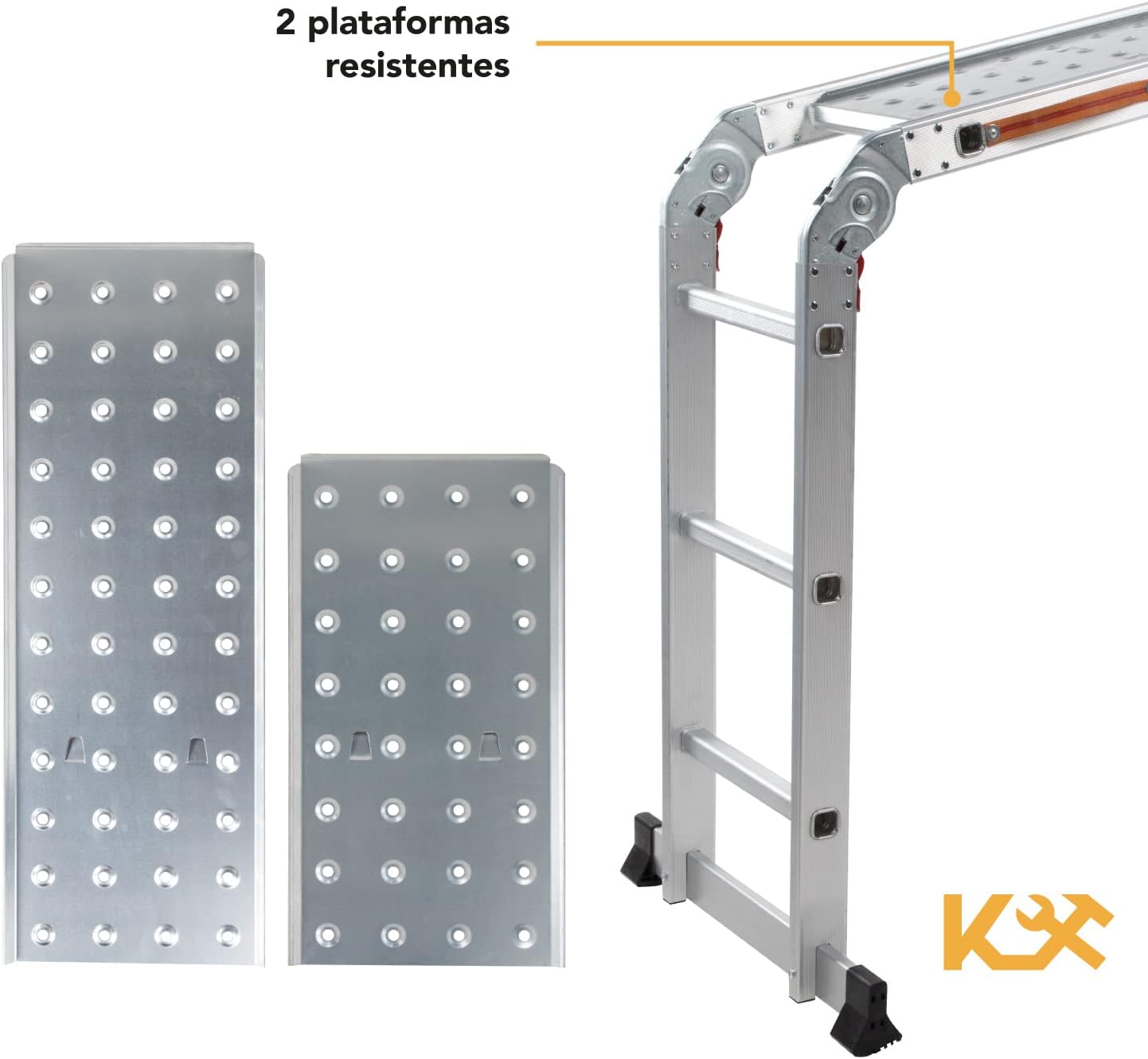 Kingsman | Escalera Multiposiciones 12 Peldaños con Charolas – Soporta hasta 150 kg – Escalera de Aluminio 3.5 MTS – Plegable – Escalera Multipropósito – Tipo Tijera – Andamio – Escalera Recta