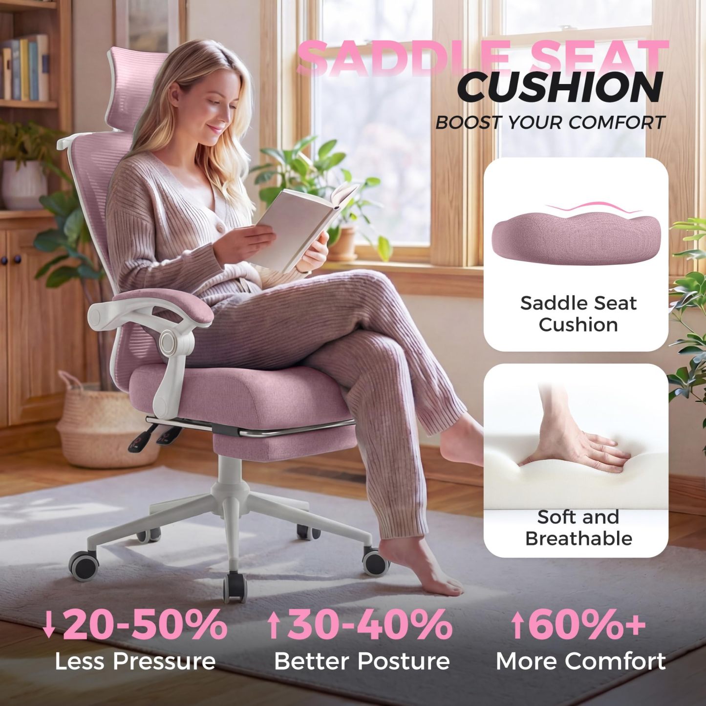 Silla de oficina reclinable, moderna y cómoda Sweetcrispy: silla ergonómica con respaldo de malla, altura ajustable, giro de 360 ​​grados y ruedas; incluye reposapiés, reposacabezas ajustable, reposabrazos acolchados y bloqueo de reclinación.