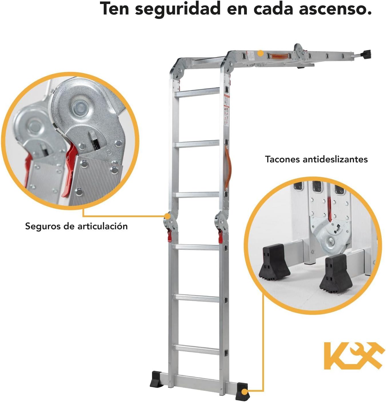 Kingsman | Escalera Multiposiciones 12 Peldaños con Charolas – Soporta hasta 150 kg – Escalera de Aluminio 3.5 MTS – Plegable – Escalera Multipropósito – Tipo Tijera – Andamio – Escalera Recta