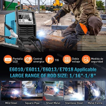 Máquina de Soldar Inverter 2 en 1, 350A, Dual Voltaje 110V/220V, MMA/TIG, Control Digital, Arco Estable con Funciones de Protección y Sistema de Disipación de Calor Eficiente