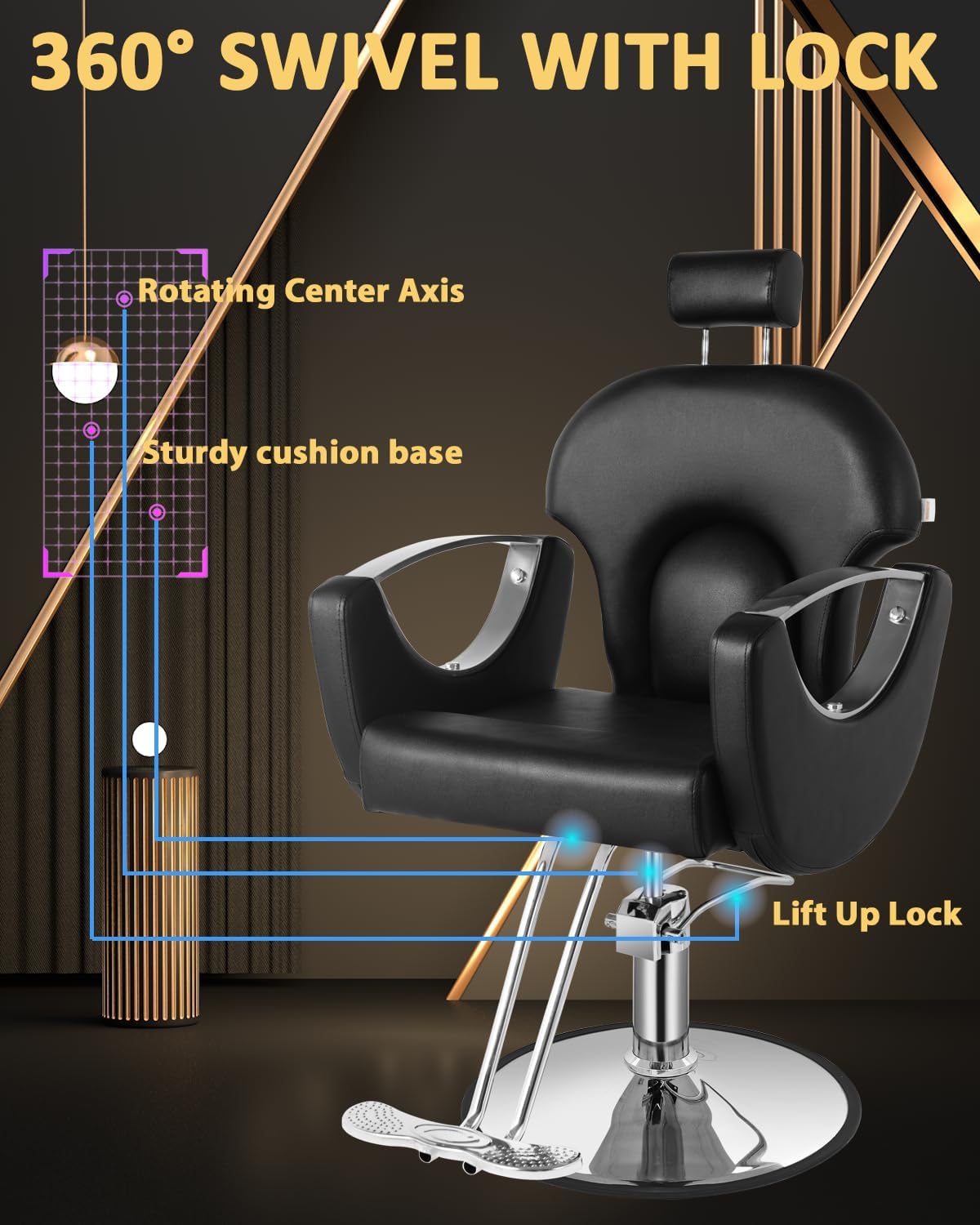 Silla de peluquero de salón, silla reclinable para peluquero, silla de peluquería con bomba hidráulica resistente, silla de peluquería giratoria de 360 grados para peluquería en casa, color rosa