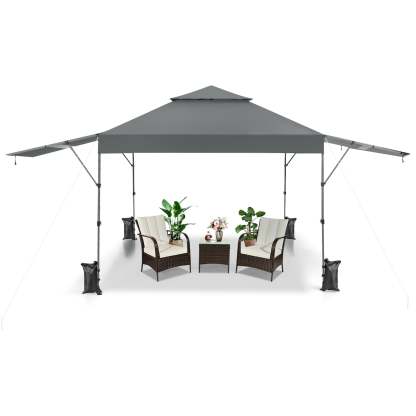 Costway 3x3m Pabellón Emergente Instantáneo Plegable para Exterior con Dos Mitades de Toldo Carpa Portátil Ajustable en Altura para Camping