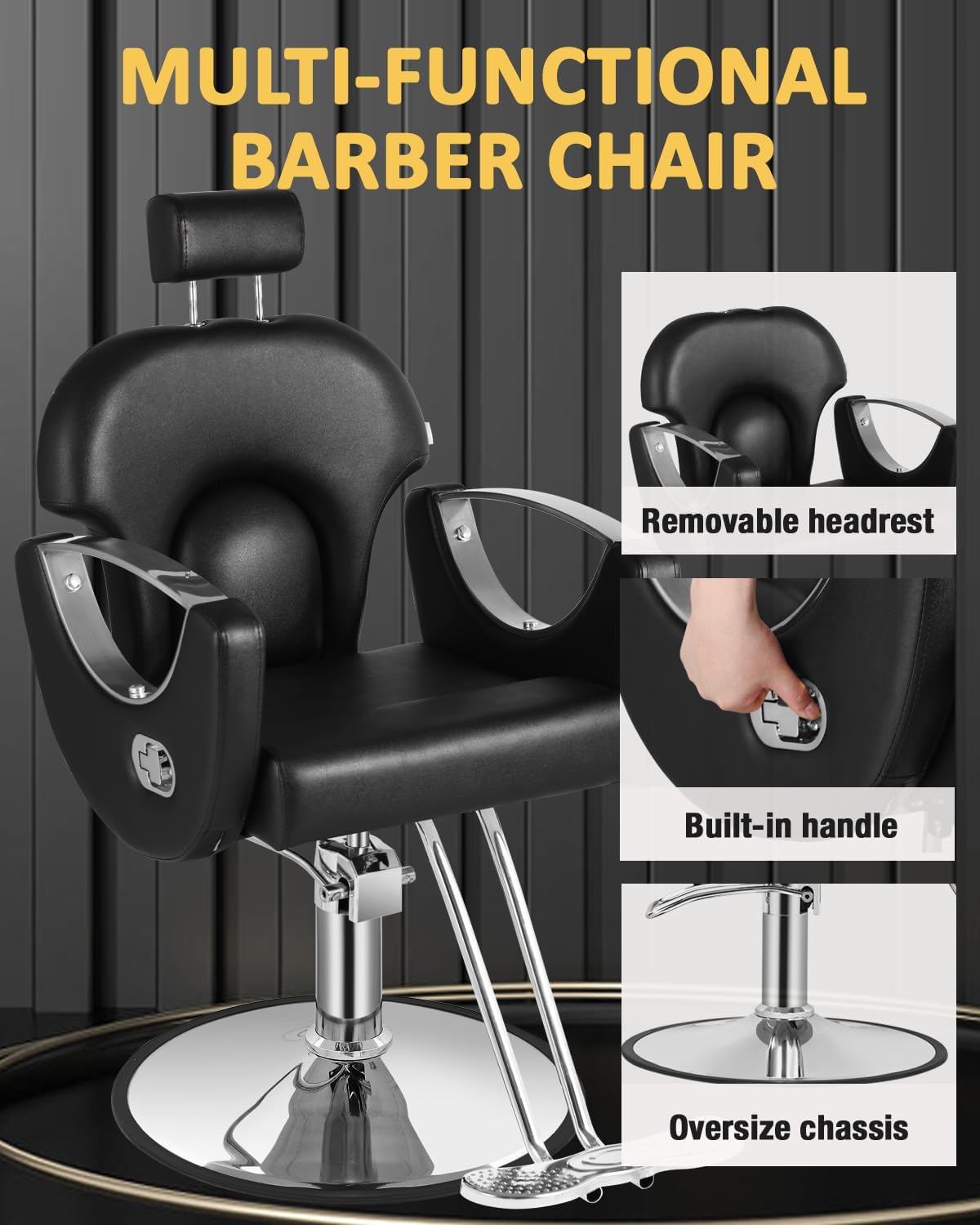 Silla de peluquero de salón, silla reclinable para peluquero, silla de peluquería con bomba hidráulica resistente, silla de peluquería giratoria de 360 grados para peluquería en casa, color rosa