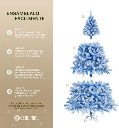 ESQUIMAL Árbol de Navidad Frondoso con Ramas Escarchadas, Pino Navideño (Rosa Nevado, 2.2 m)