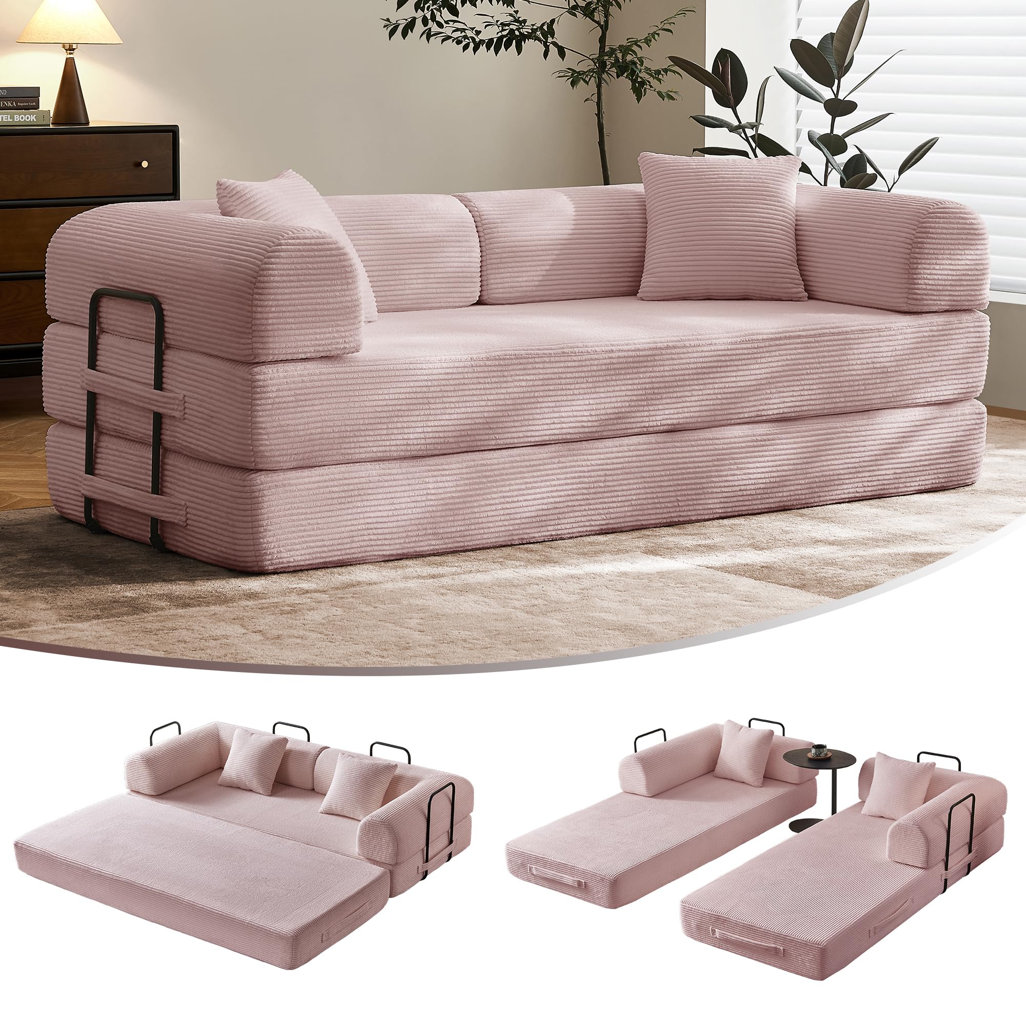 Sofá cama convertible de 79 pulgadas, sofá sin huesos, para sala de estar, gris oscuro