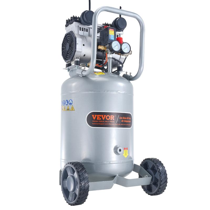 Compresor de aire VEVOR de 13 galones, 2 HP, 4.6 SCFM a 90 PSI, sin aceite, ultra silencioso (66 dB) para inflado de neumáticos, reparación de automóviles, clavado en carpintería y pintura con pistola (presión máx. de 125 PSI)
