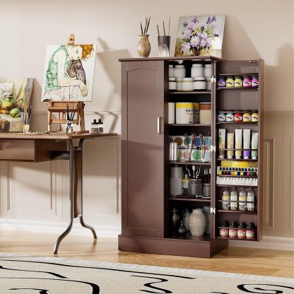 kepptory - clóset de despensa de 47 pulgadas, clóset de almacenamiento de despensa de cocina con puertas y estantes ajustables, aparador no empotrado café para sala de estar y comedor, resistente y