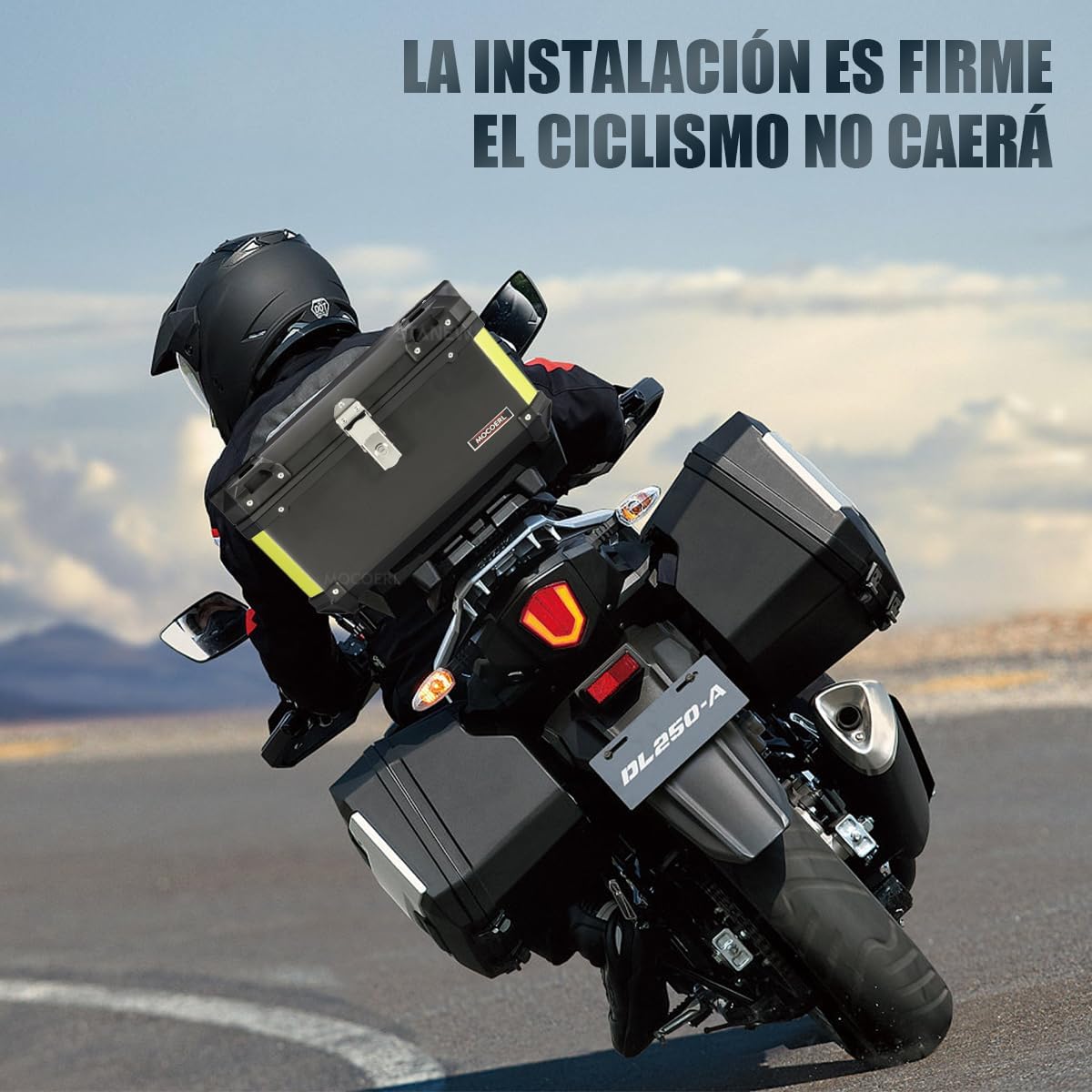MOCOERL-Impermeable Baul Trasero Caja Moto Abs Respaldo Acojinado 60L Puede contener 2 casco Con cierre de seguridad de acero inoxidable Negro