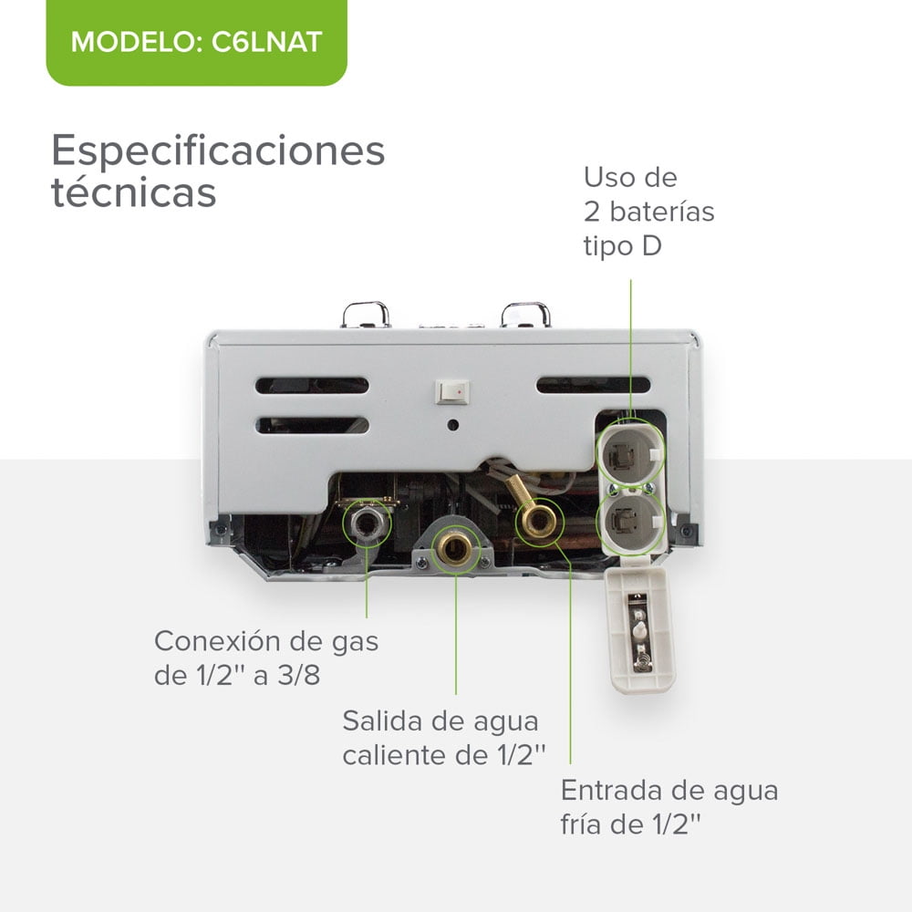 Calentador de Agua 6 Litros AVERA Boiler de Paso Gas Natural para 1 Servicio AVERA C6LNAT Calentador de Paso Uso Exclusivo Gas Natural
