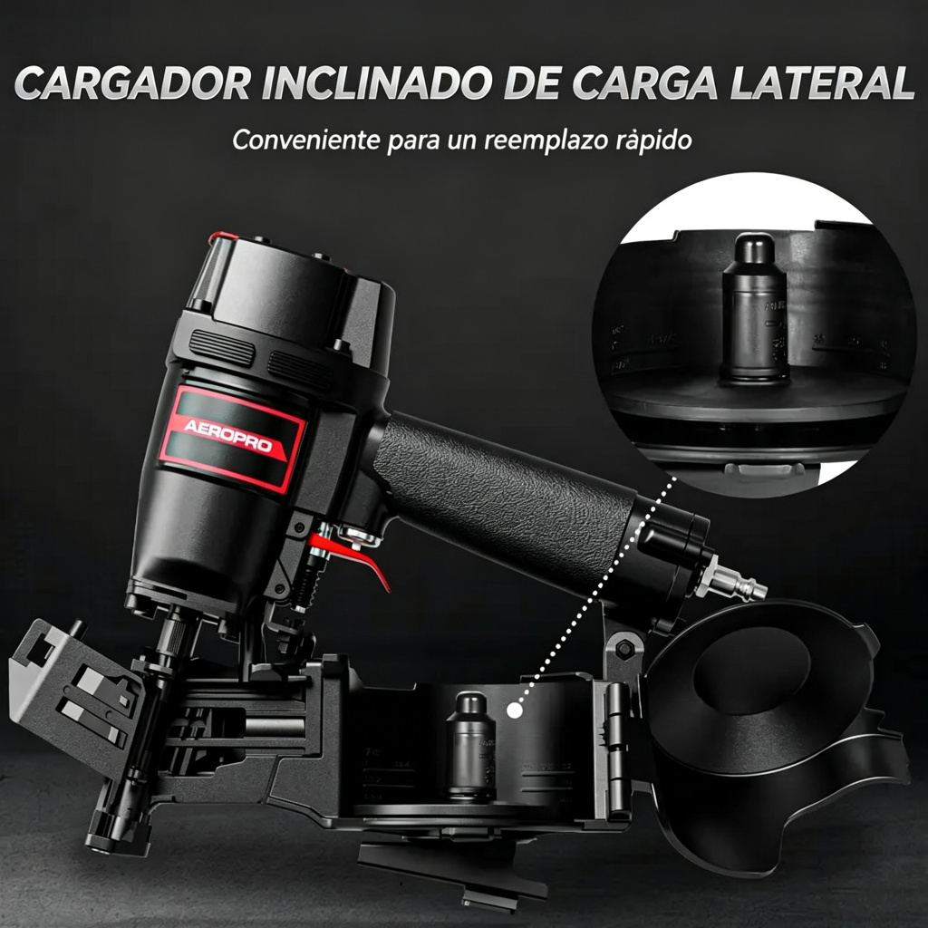 Clavadora neumática de bobina para techos AerPro CN45N de 15 grados, pistola de clavos para tejas asfálticas, cargador para 120 clavos