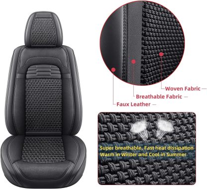 hikeaglauto Juego completo de fundas de asiento de coche, de piel sintética para autos, SUV, súper transpirables, universales, para la mayoría de los sedanes (juego completo, negro)