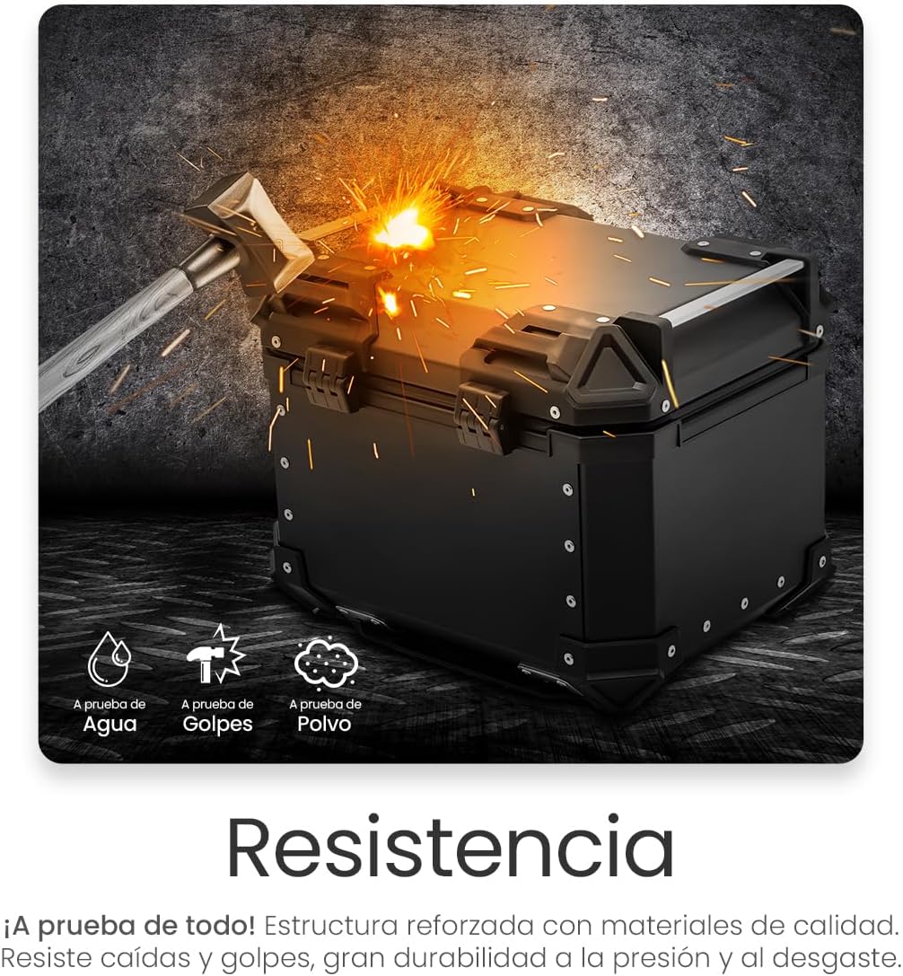 Raganet, Cajuela Profesional para Motocicletas, Maletero de Moto con Interior Forrado de Vinil, Cerradura de Doble Bloqueo, Esquinas Reforzadas, Medidas: 42cm X 34cm, Incluye Material de Montaje