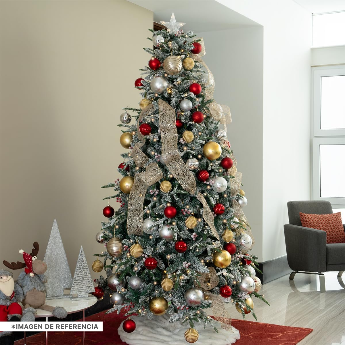 ESQUIMAL Árbol de Navidad Nevado con Luces LED 8 Modos de Iluminación + Estrella + Bayas (Verde Nevado, 1.8 m)