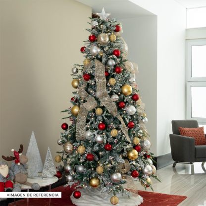 ESQUIMAL Árbol de Navidad Nevado con Luces LED 8 Modos de Iluminación + Estrella + Bayas (Verde Nevado, 1.8 m)
