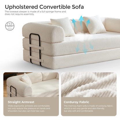 Sofá cama convertible de 79 pulgadas, sofá sin huesos, para sala de estar, gris oscuro