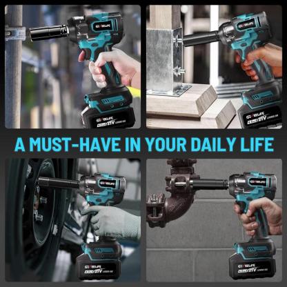 Llave de impacto sin escobillas GEVEELIFE 750Nm 3 en 1 de 1/2", inalámbrica, 3300 RPM, 2 baterías de 4.0 Ah, 6 vasos. Ideal para coches, bricolaje, muebles y cortacéspedes.