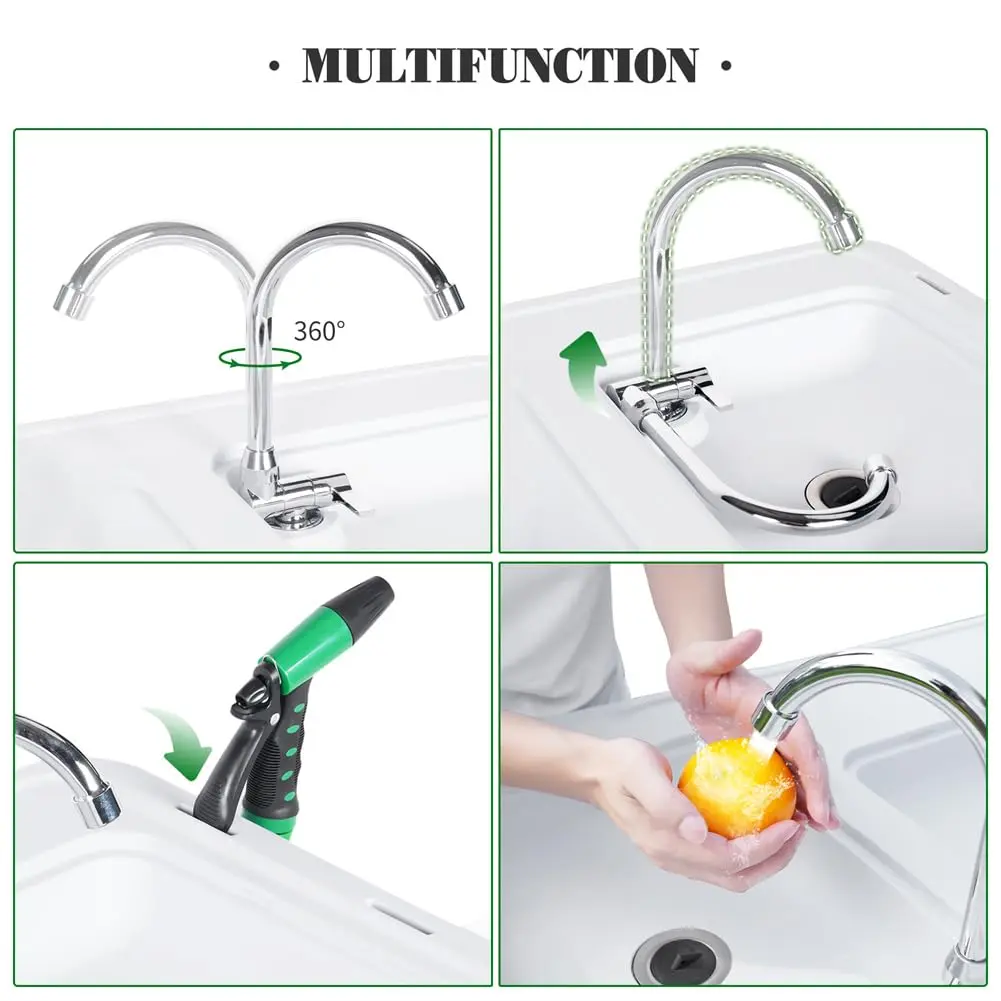 Mesa de Limpieza Plegable de Acero Inoxidable con Doble Fregadero, Grifo y Rociador, Portátil para Camping, Pesca y Barbacoa