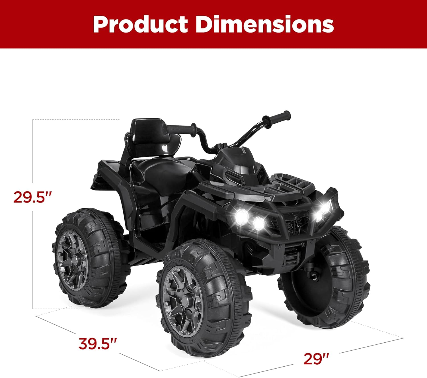 Best Choice Products 12V ATV eléctrico para niños de 4 ruedas con audio Bluetooth, velocidad máxima de 3.7 mph, neumáticos con banda de rodadura, faros LED, radio, color negro